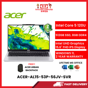 ACER-AL15-53P-56JV-SVR-INTELCORE5-120U,8GBR4,512GBSSD,INTELUHD,15.6"IPS,W1164,2YRS,H&S