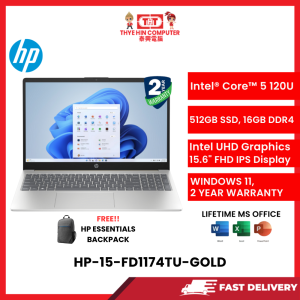 HP-15-FD1174TU-GOLD-INTELCORE5-120U,16GBR4,512GBSSD,INTELHD,15.6"FHD,W1164,2YRS,H&S