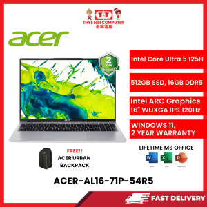 ACER-AL16-71P-54R5-SVR-INTELCOREULTRA5-125H,16GBR5,512GBSSD,INTELARC,16"WUXGA,W1164,2YRS,H&S