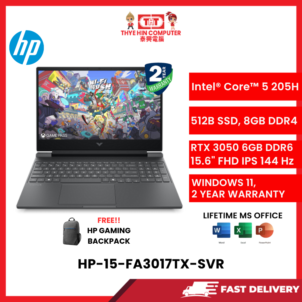 HP-VICTUS-15-FA3017TX-SVR-INTELCORE5-205H,8GBR4,512GBSSD,RTX30506GVR6,15.6"FHD,W1164,2YRS,H&S