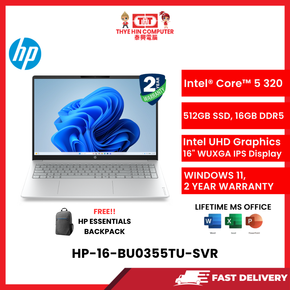 HP-16-OMNIBOOK 3 BU0355TU-SVR-INTELCORE5-320U,16GBR5,512GBSSD,INTELHD,16"2K,W1164,2YRS,H&S