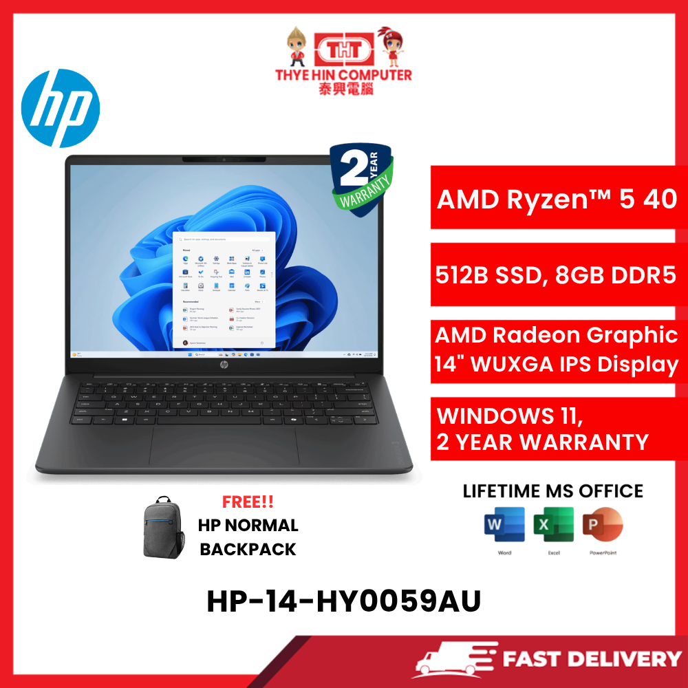 HP-14-OMNIBOOK 3 HY0059AU-SVR-AMDRYZEN5-40,8GBR5OB,512GBSSD,AMDRADEON,14"2K,W1164,2YRS,H&S