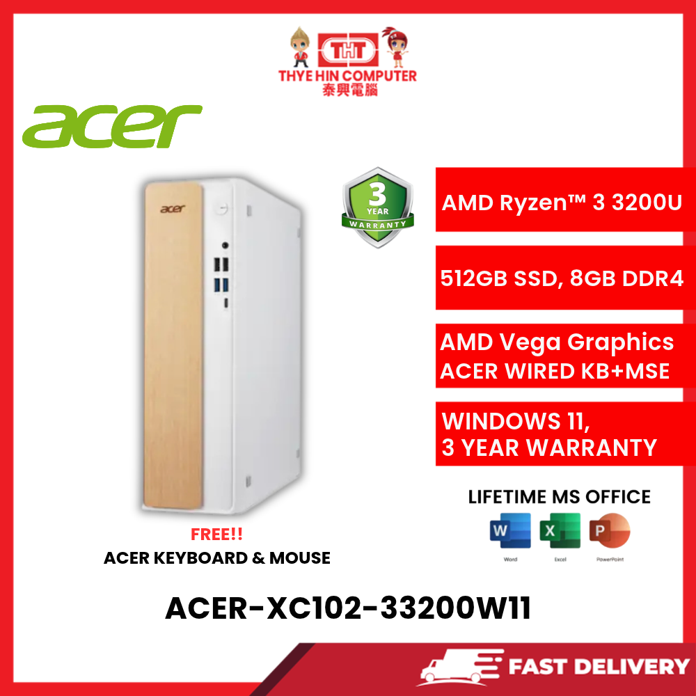 ACER-XC102-33200W11-AMDRYZEN3-3320U,8GBR4,512GBSSD,AMDRADEON,W1164,WLKB+MSE,3YRS,H&S