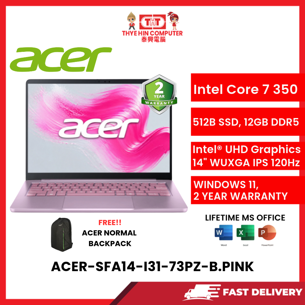 ACER-SFA14-I31-73PZ-S.PINK,CORE7 350,12GB LPDDR5,512GB NVME,14",WIN11,H&S