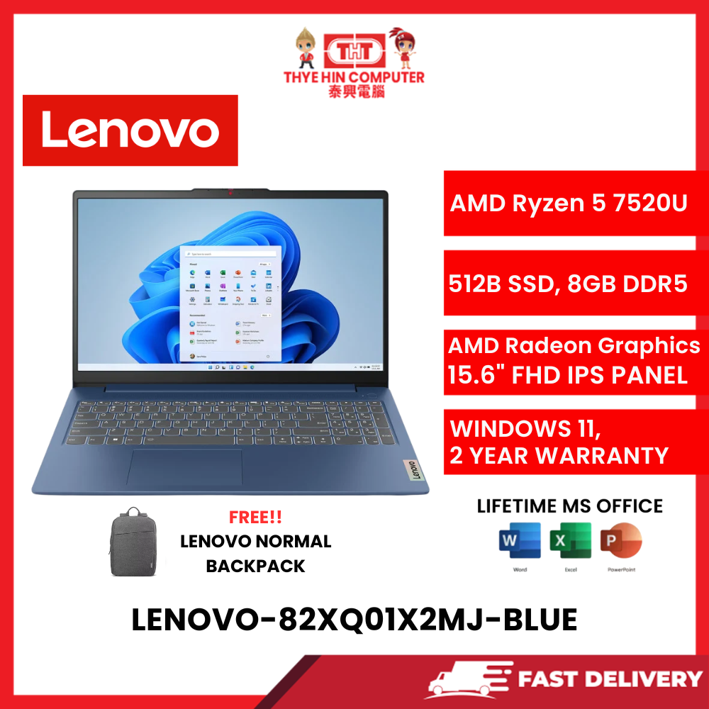 LENOVO-82XQ01X2MJ-BLUE-AMDRYZEN5-7520U,8GBR5,512GBSSD,AMDRADEIN,15.6"FHD,W11H64,2YR,H&S