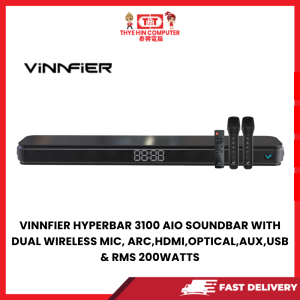 VINNFIER HYPERBAR 3100 AIO SOUNDBAR WITH DUAL WIRELESS MIC, ARC,HDMI,OPTICAL,AUX,USB & RMS 200WATTS