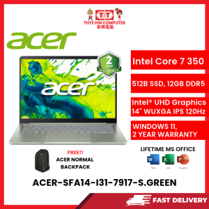 ACER-SFA14-I31-7917-S.GREEN,CORE7 350,12GB LPDDR5,512GB NVME,14",WIN11,H&S