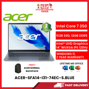 ACER-SFA14-I31-74EC-S.BLUE,CORE7 350,12GB LPDDR5,512GB NVME,14",WIN11,H&S