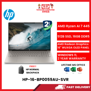 HP-16-BP0059AU-SVR-AMDRYZENAI-7-445,16GBR5OB,512GBSSD,AMDRADEON,16"2K,W1164,2YRS,H&S