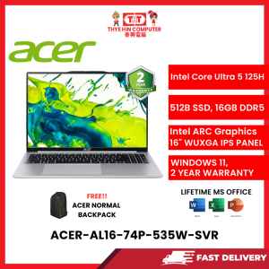 ACER-AL16-74P-535W-SVR-INTELCOREULTRA5-125H,16GBR5OB,512GBSSD,INTELARC,16"WUXGA,W1164,2YRS,H&S
