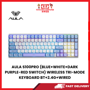 AULA S100PRO (BLUE+WHITE+DARK PURPLE-RED SWITCH) WIRELESS TRI-MODE KEYBOARD BT+2.4G+WIRED