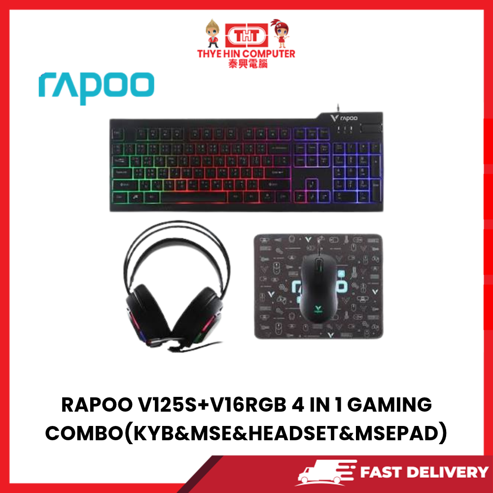 RAPOO V125S+V16RGB 4 IN 1 GAMING COMBO(KYB&MSE&HEADSET&MSEPAD)