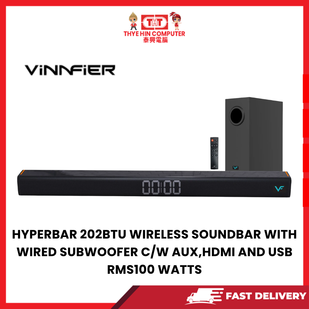 HYPERBAR 202BTU WIRELESS SOUNDBAR WITH WIRED SUBWOOFER C/W AUX,HDMI AND USB RMS100 WATTS