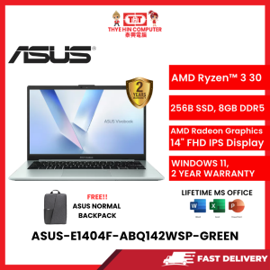 ASUS-E1404F-ABQ142WSP-GREEN-AMDRYZEN3-30,8GBR5,256GBSSD,AMDRADEON,15.6"FHD,W1164,2YRS,H&S