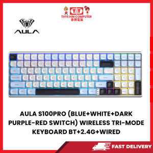 AULA S100PRO (BLUE-WHITE+DARK PURPLE-RED SWITCH) WIRELESS TRI-MODE KEYBOARD BT+2.4G+WIRED